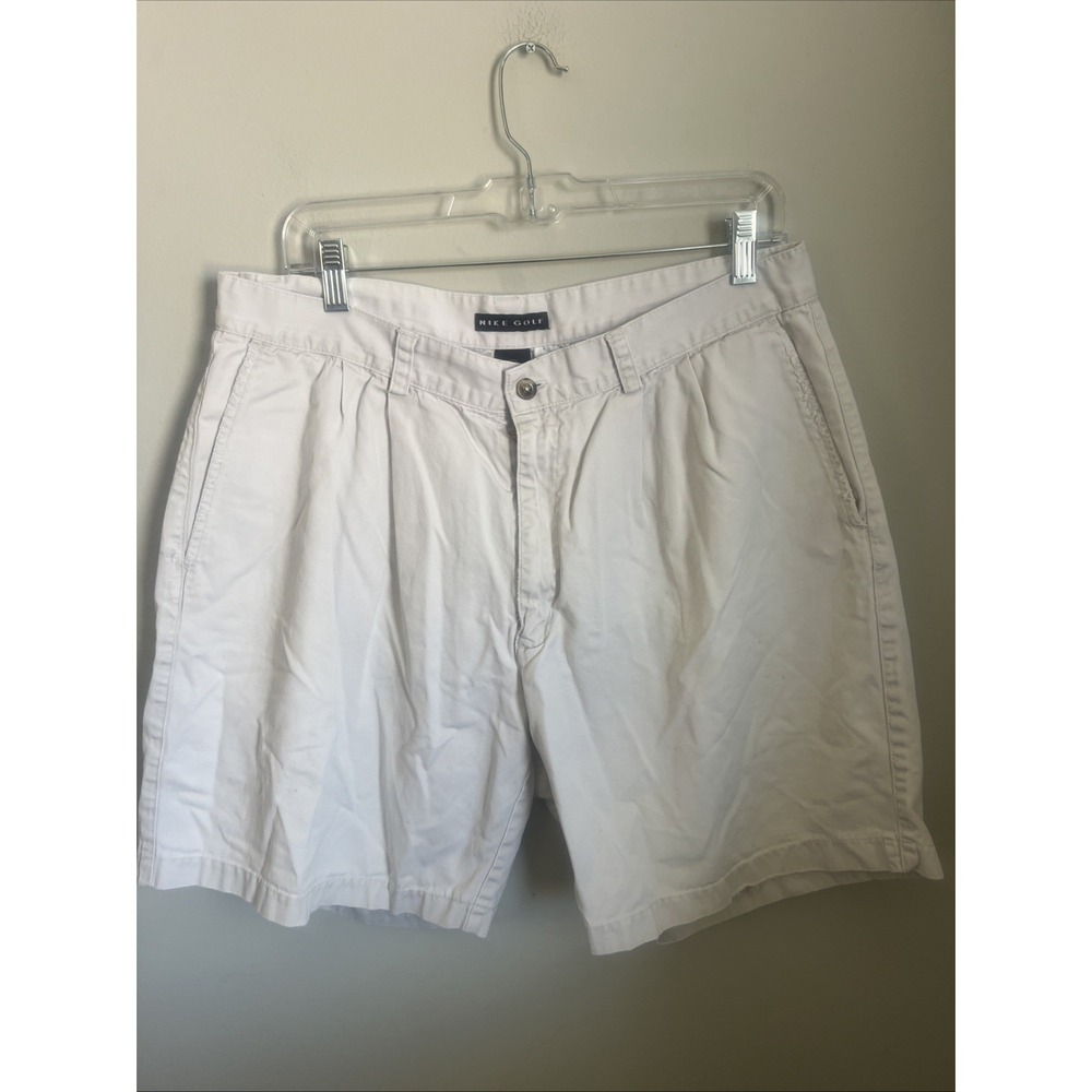 Nike Golf Mens Pleated Chino Shorts Stone Tan Size 36 Double Pleat Cotton Blend